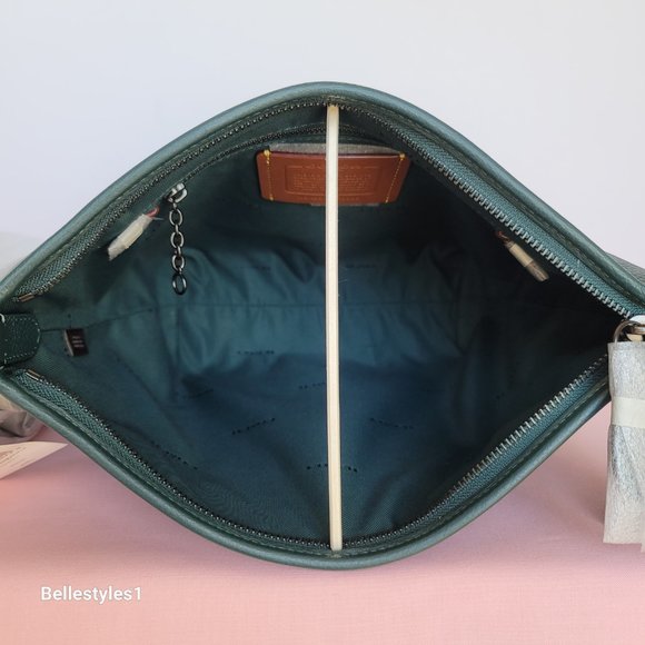 COACH Small Dufflette “C” Charm Polished Pebbled Leather Crossbody- Forest Color - Picture 12 of 16